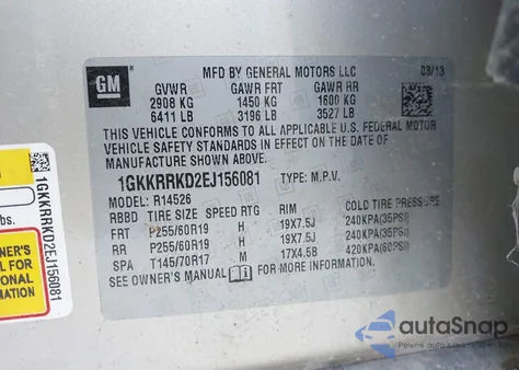2014 GMC Acadia Slt-1 from USA, damaged, VIN 1GKKRRKD2EJ156081